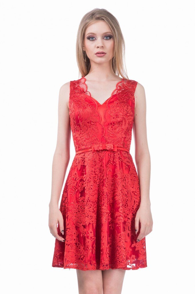 Rochie rosie din dantela natasa, Rosu