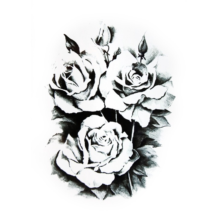 Tatuaj temporar, Flash Tattoos Romania, Black Roses, rezistent la apa, aplicare rapida, 15x21 cm