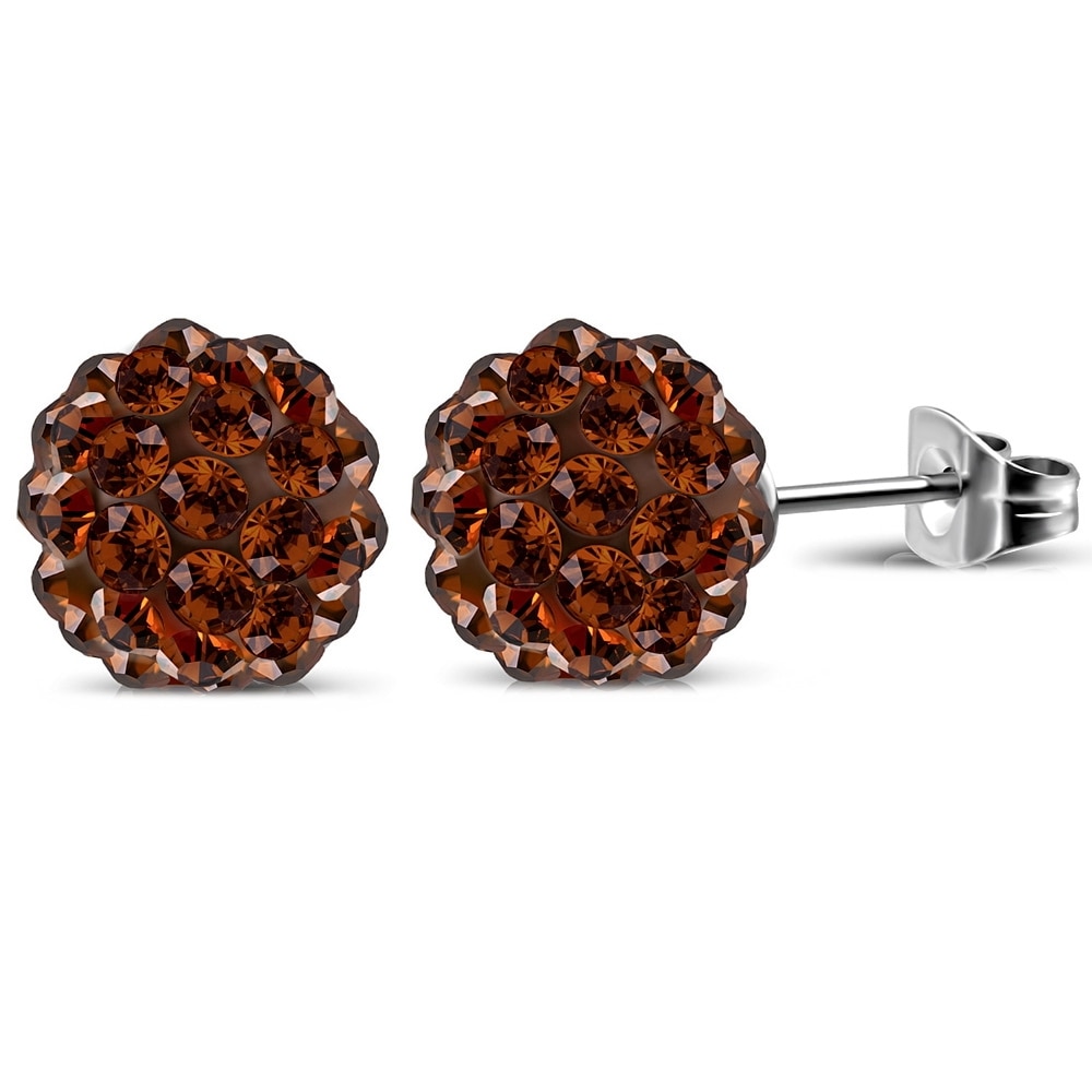 Cercei maro cu margele Shamballa si inox - BeSpecial Maro