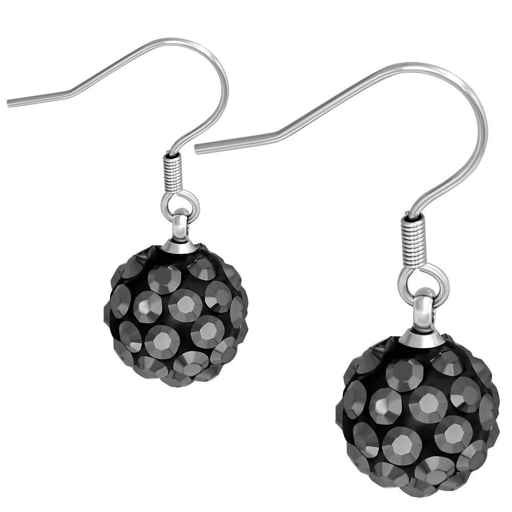 Cercei cu margele Shamballa gri si inox