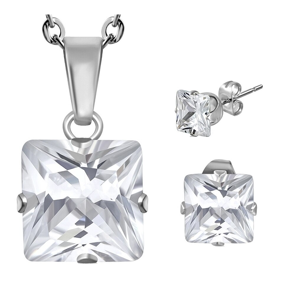 Set inox cu zirconii patrate albe