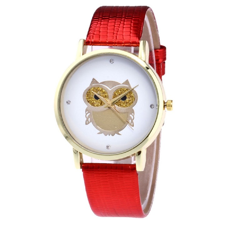 Дамски часовник бухал Geneva, LRTM BT, Стилен, Червен