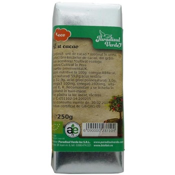 Unt de Cacao Bio Paradisul Verde 250gr Unt de Cacao Bio Paradisul Verde 250gr