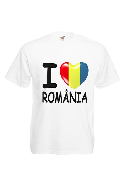 Tricou personalizat Fruit of the Loom I love Romania alb XL