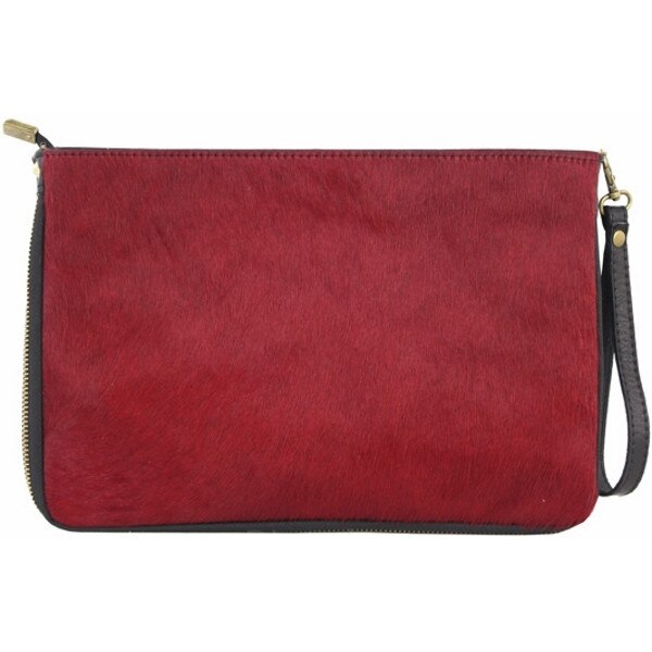 Poseta Rufina din piele naturala pentru femei, rosu/negru