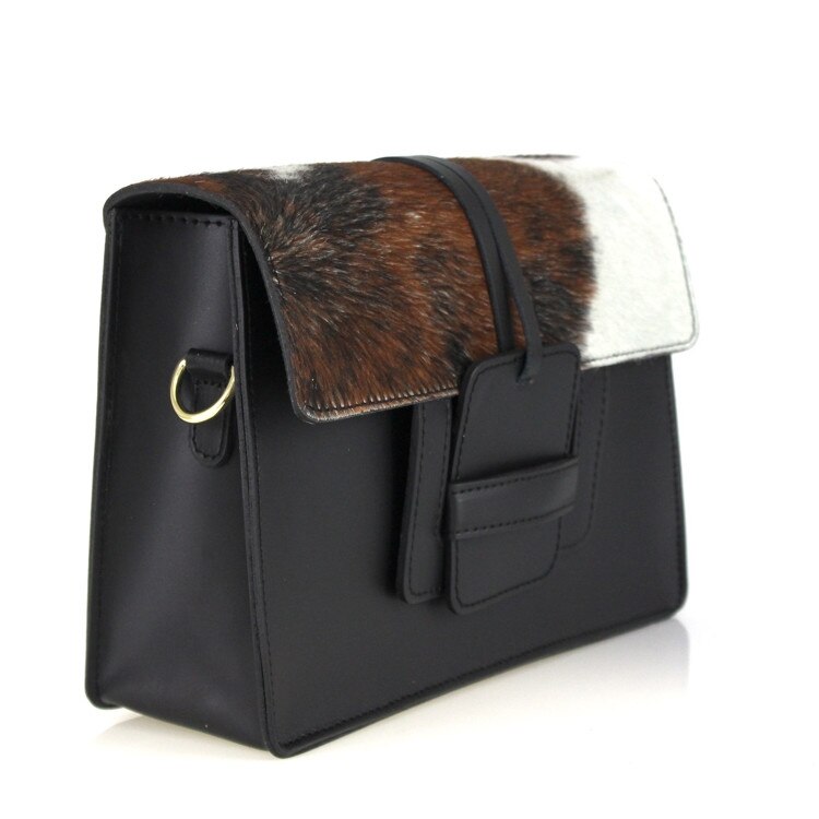 Poseta Leda din piele naturala pentru femei, negru/maro