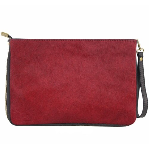 Poseta Bruna din piele naturala pentru femei, rosu/negru