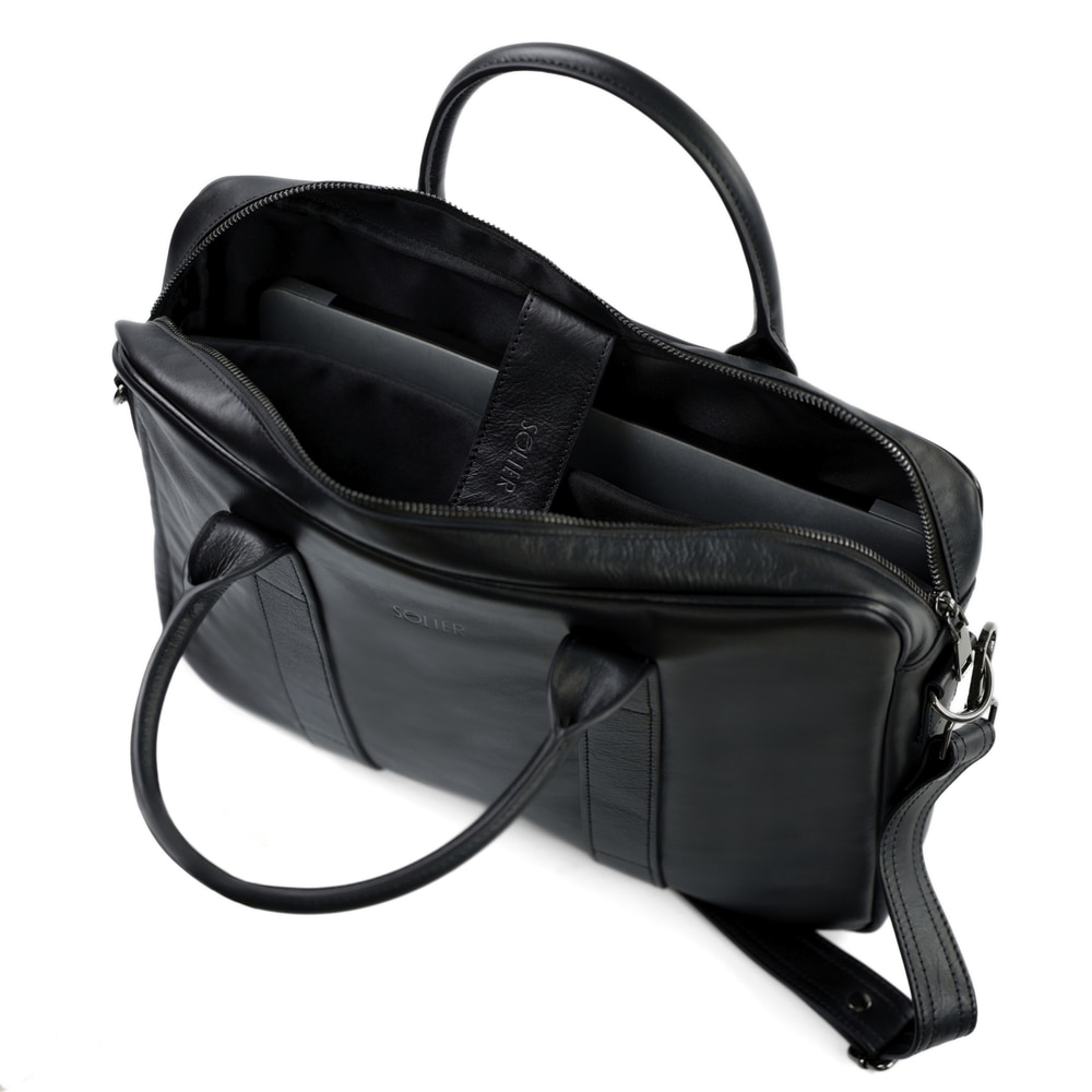 Geanta laptop Solier EDYNBURG din piele naturala, negru SL20