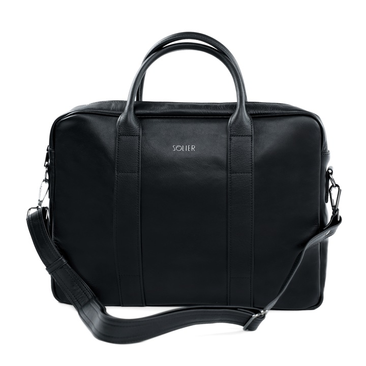 Geanta laptop Solier EDYNBURG din piele naturala, negru SL20