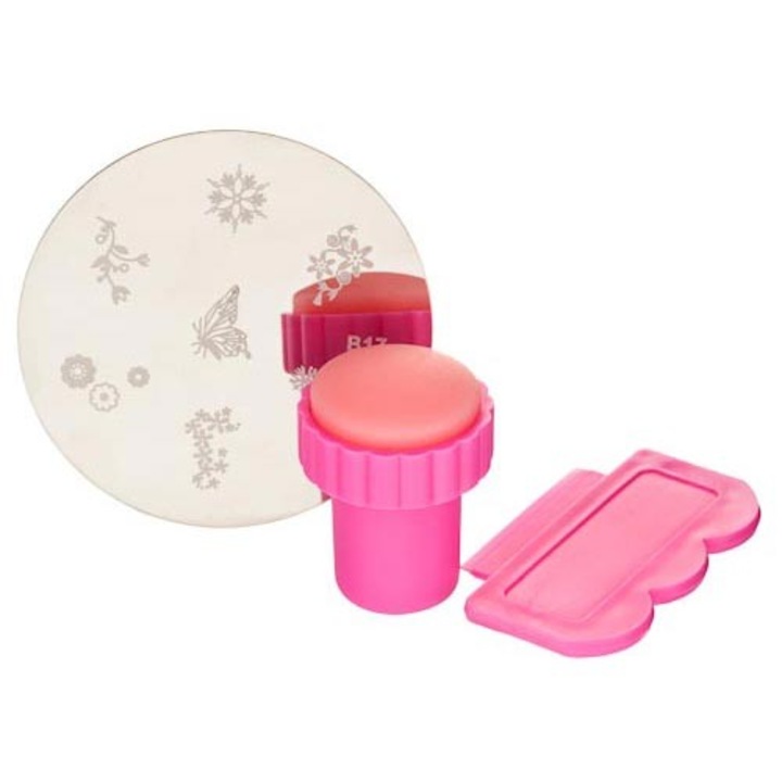 Set stampila cu matrita rotunda si razuitoare, roz