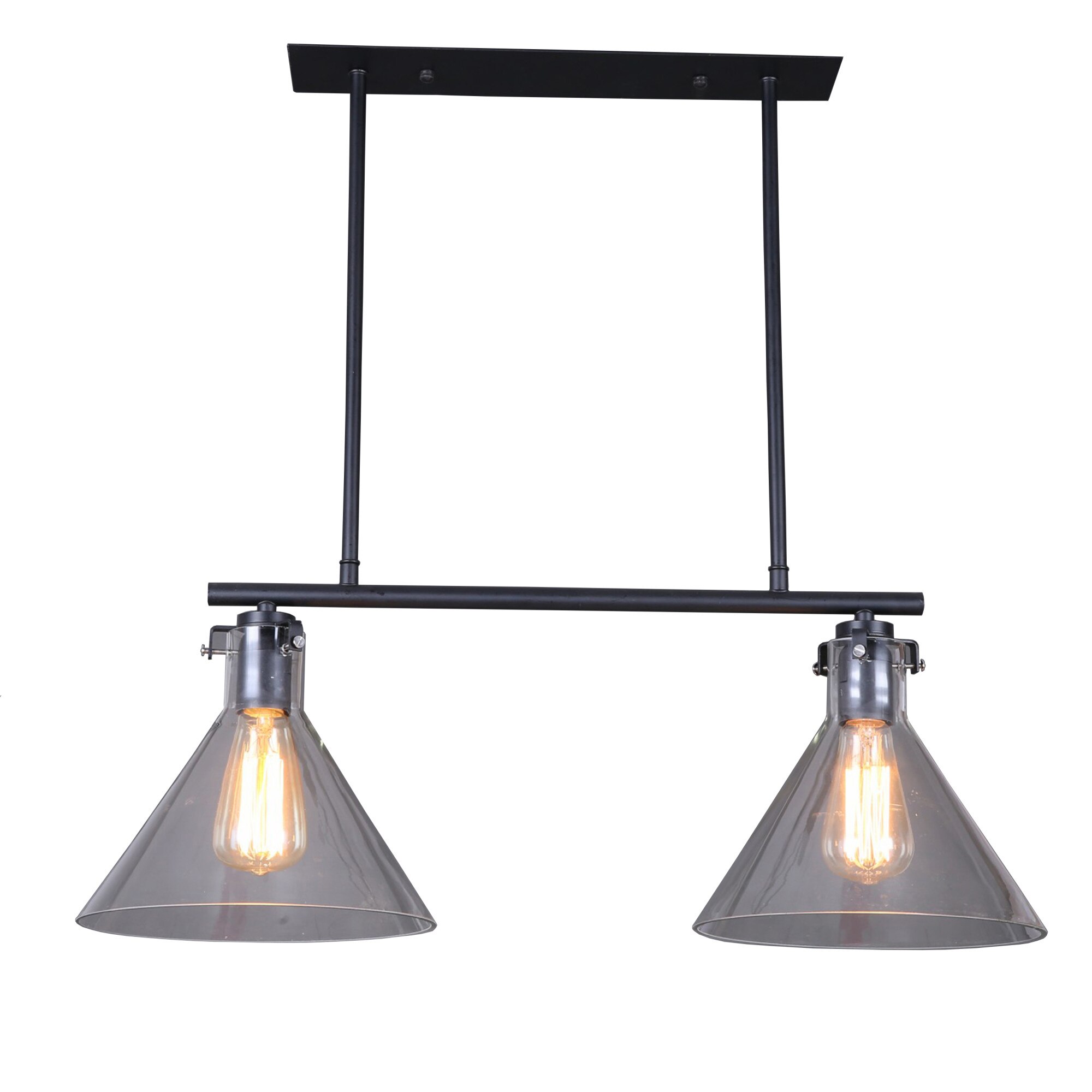 Corp de iluminat Maison M, structura din metal, lungime 75 cm, inaltime 72 cm, cu abajur din sticla, culoare neagra