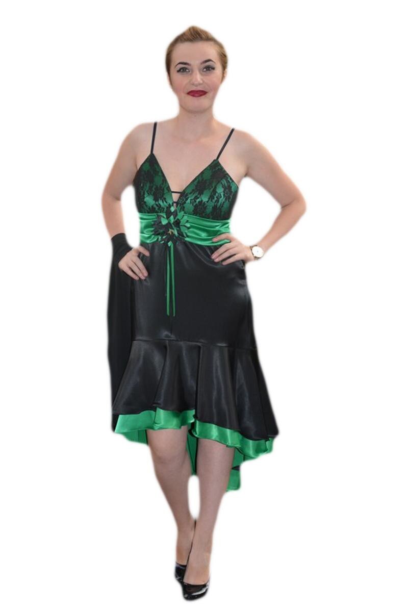 Rochie de ocazie cu o usoara trena, D&J Exclusive, Negru/Verde