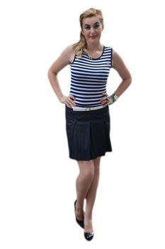 Rochie shic iar fusta cu pliuri, D&J Exclusive, Bleumarin/Alb Rochie shic iar fusta cu pliuri, D&J Exclusive, Bleumarin/Alb