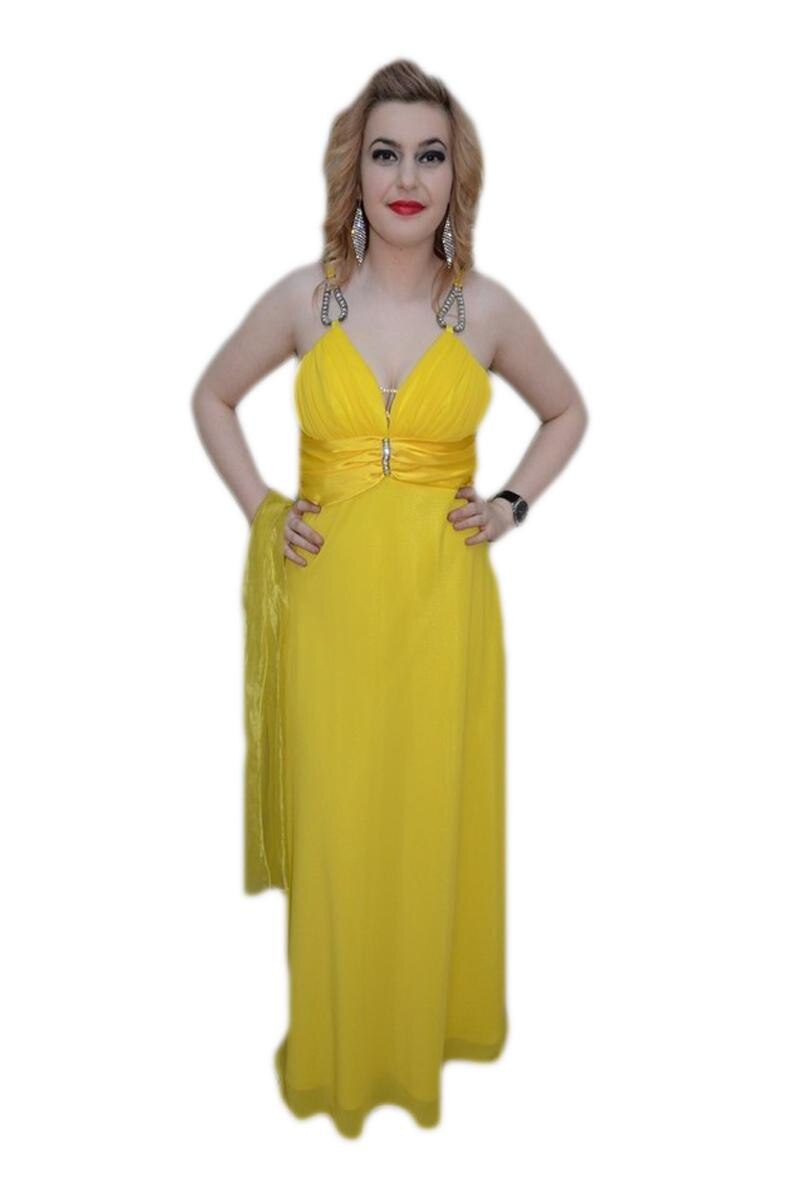 Rochie cu decolteu in V, pietre argintii, D&J Exclusive, Galben