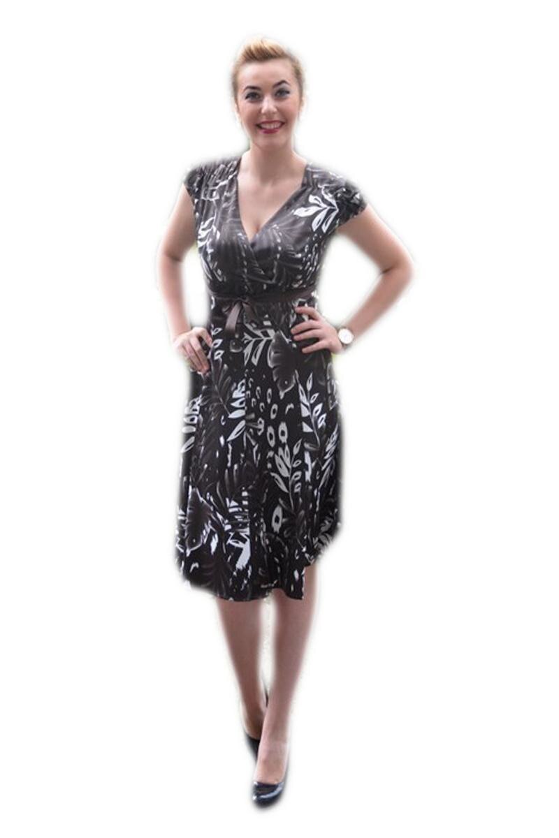 Rochie de ocazie, cu imprimeu floral, din saten,D&J Exclusive, Gri