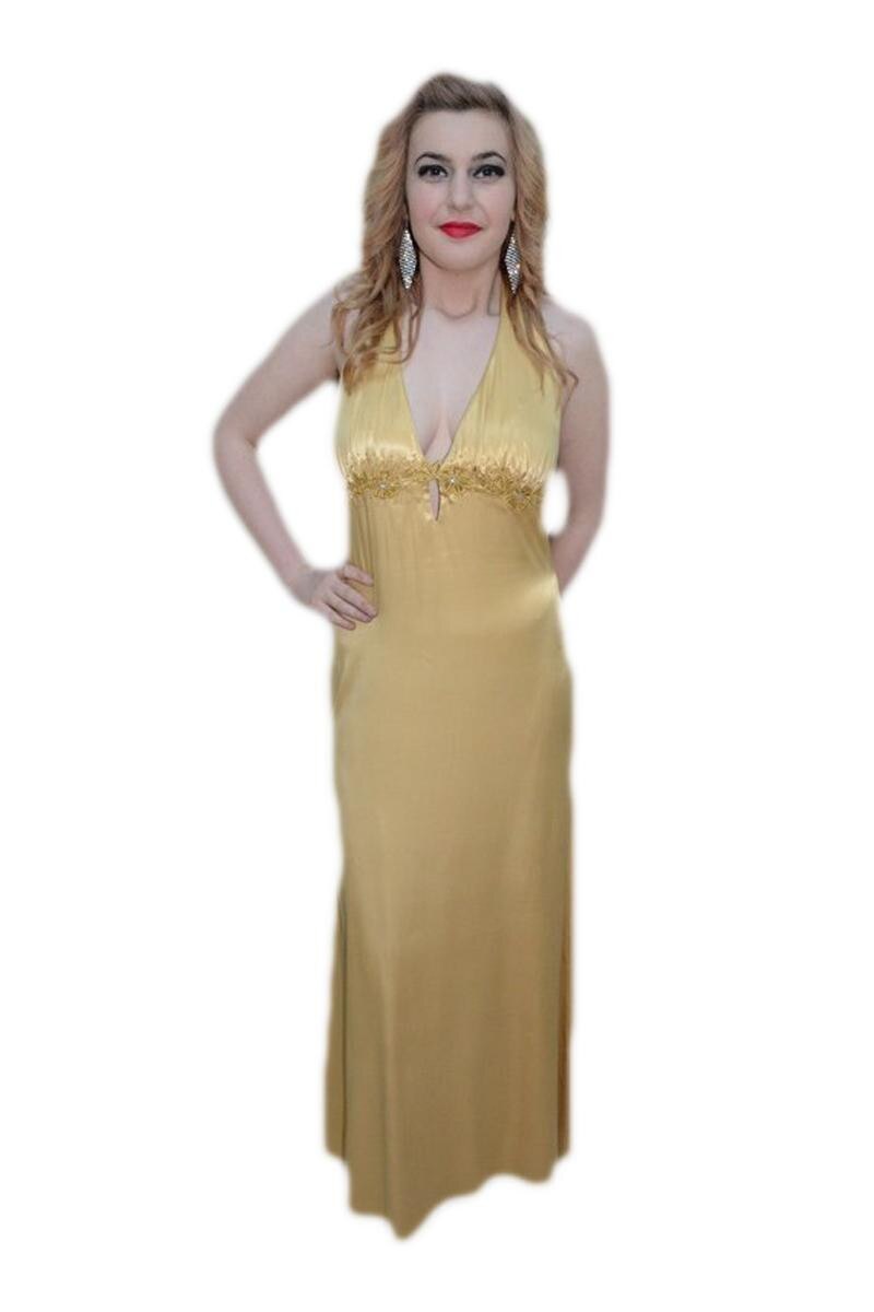 Rochie cu detalii florale, bretele fine, D&J Exclusive, Crem