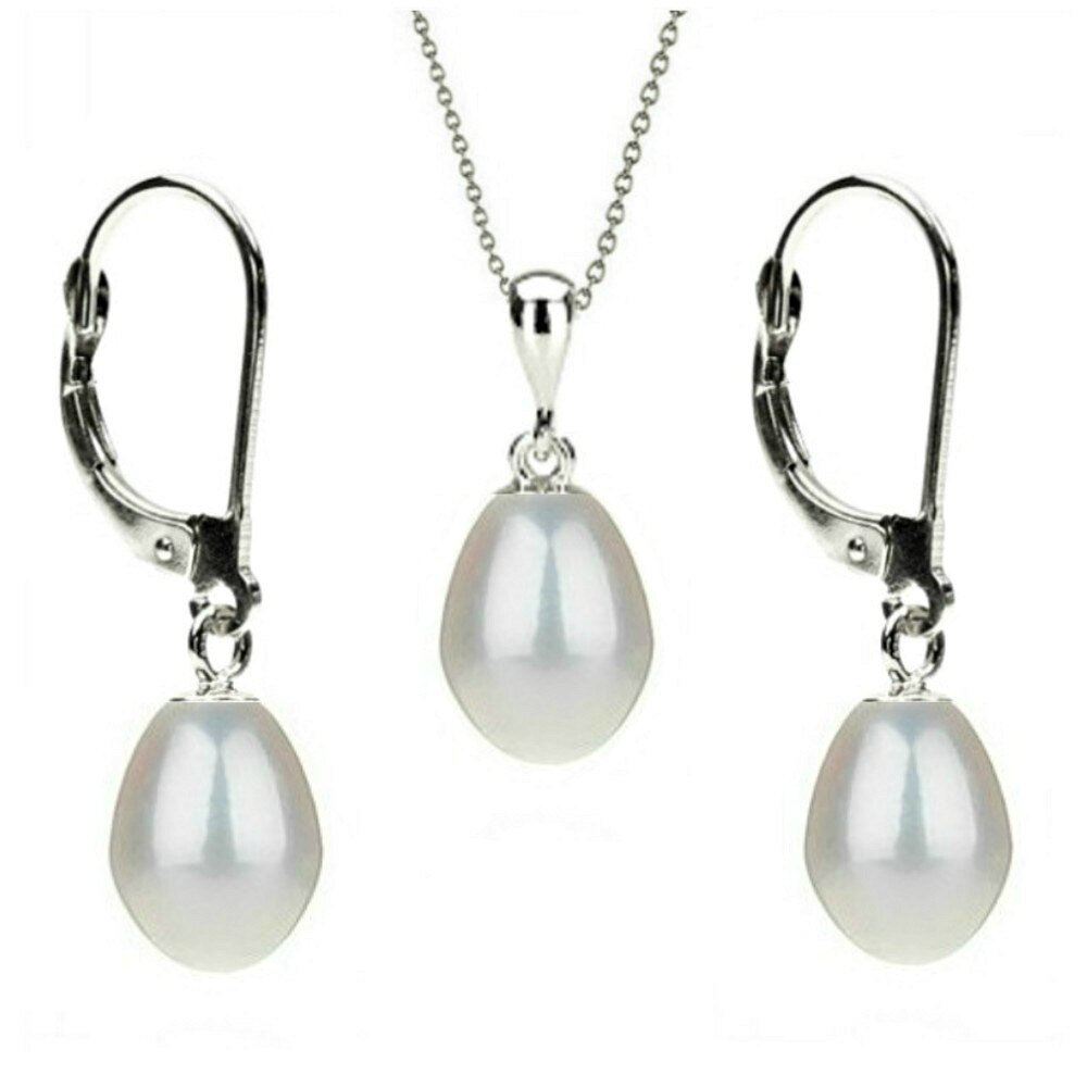 Set Aur Alb 14k si Perle Naturale Teardrops Albe