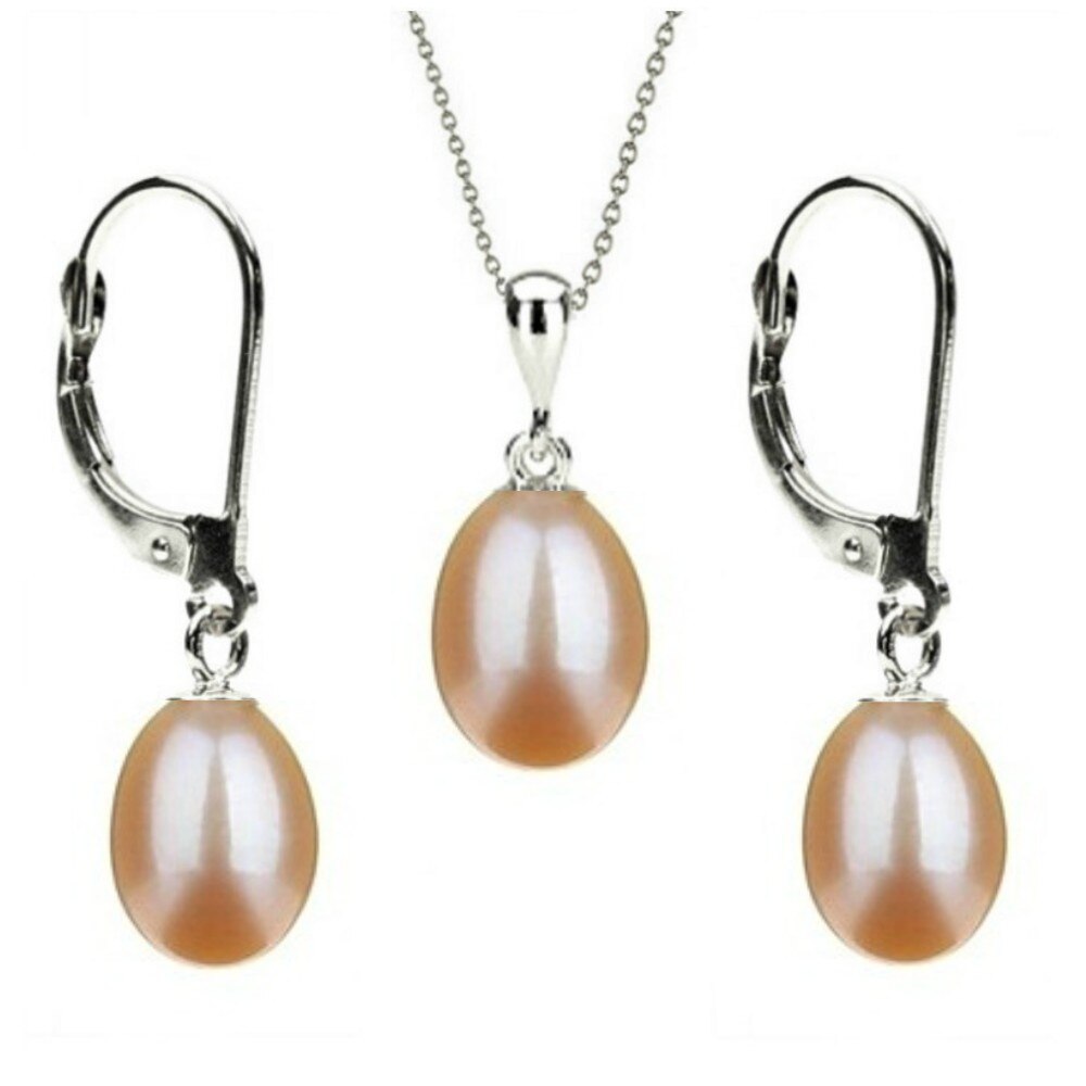 Set Aur Alb 14k si Perle Naturale Teardrops Crem