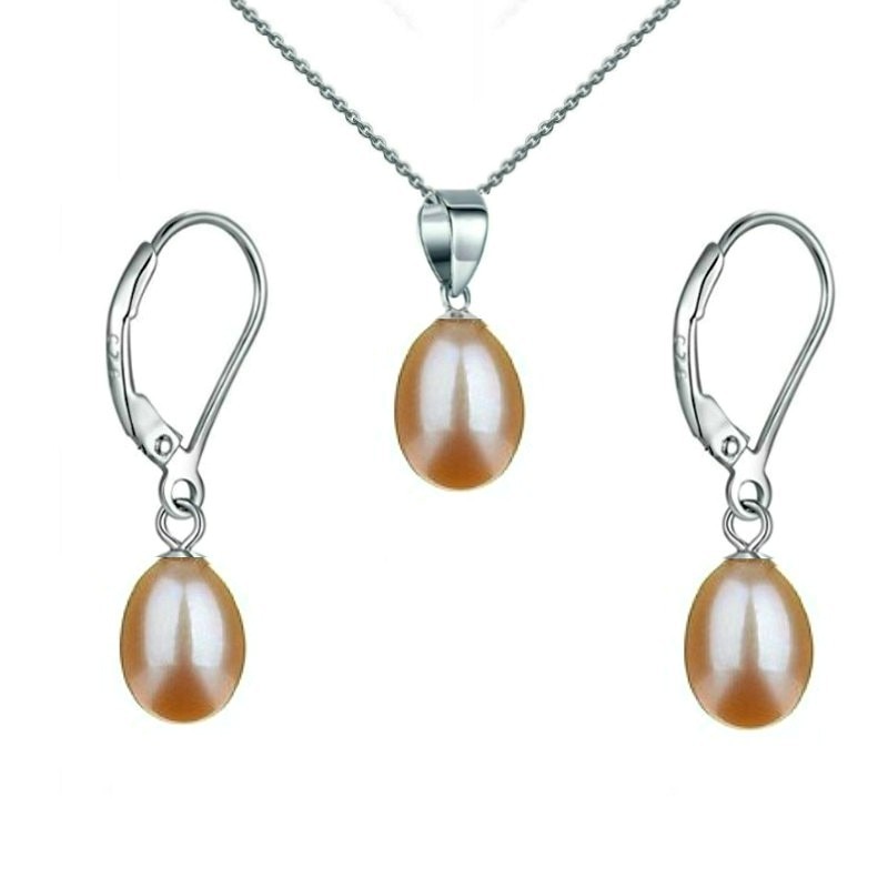 Set Argint 925 si Perle Naturale Teardrops Crem