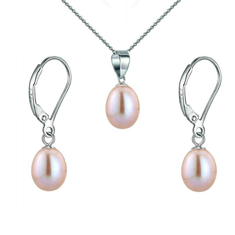Set Argint 925 si Perle Naturale Teardrops Lavanda