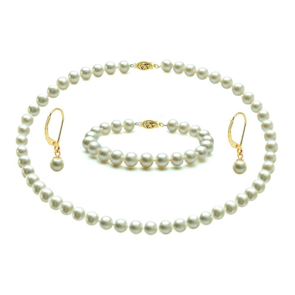 Set Aur 14 karate cu Perle Naturale Albe, de Colectie