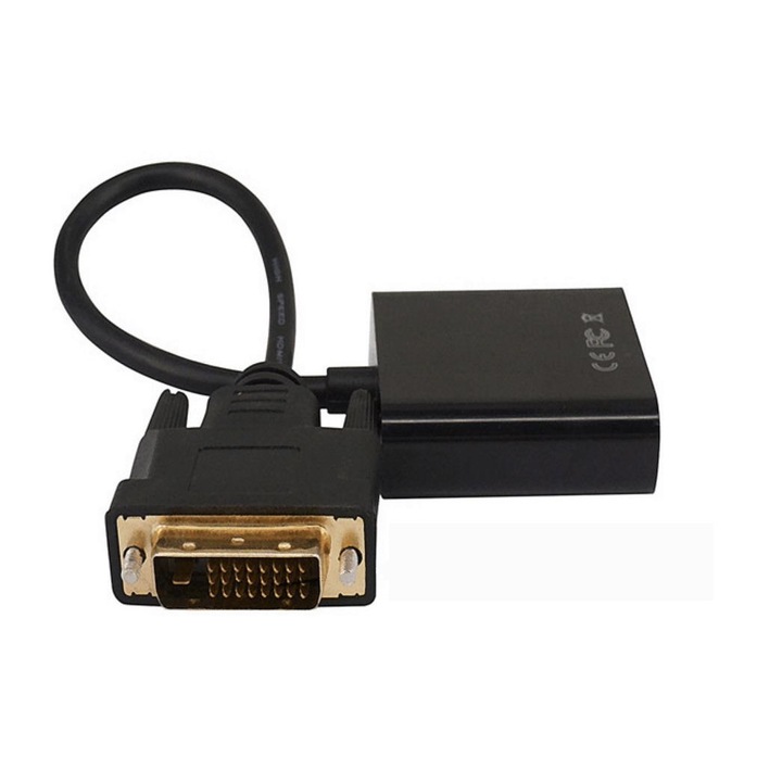 Cablu adaptor, convertor de la DVI-D Dual Link 24+1 tata la VGA 15 pini mama, negru, 15cm