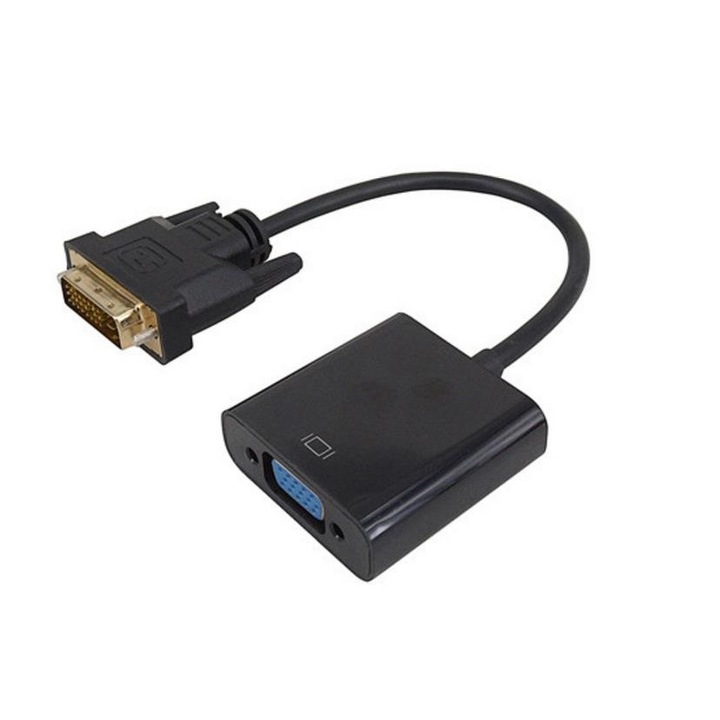 Cablu adaptor, convertor de la DVI-D Dual Link 24+1 tata la VGA 15 pini mama, negru, 15cm