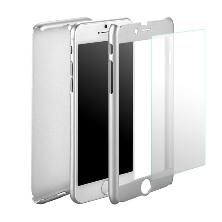 Защитен калъф за Apple iPhone 6 / 6S, сребрист, Fullbody отпред-отзад с безплатно защитно фолио за стъкло