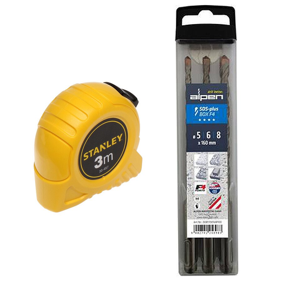 Set 3 Buc. Burghie SDS+ Alpen + Ruleta Stanley 3m