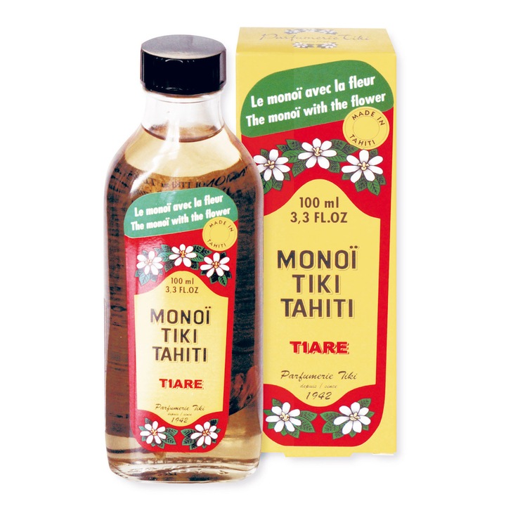 Ulei natural Monoi TIKI Tahiti Tiare, un amestec de ulei de nuca de cocos pur si esenta delicata de Tiare, Tahitian Gardenia, 100 ml