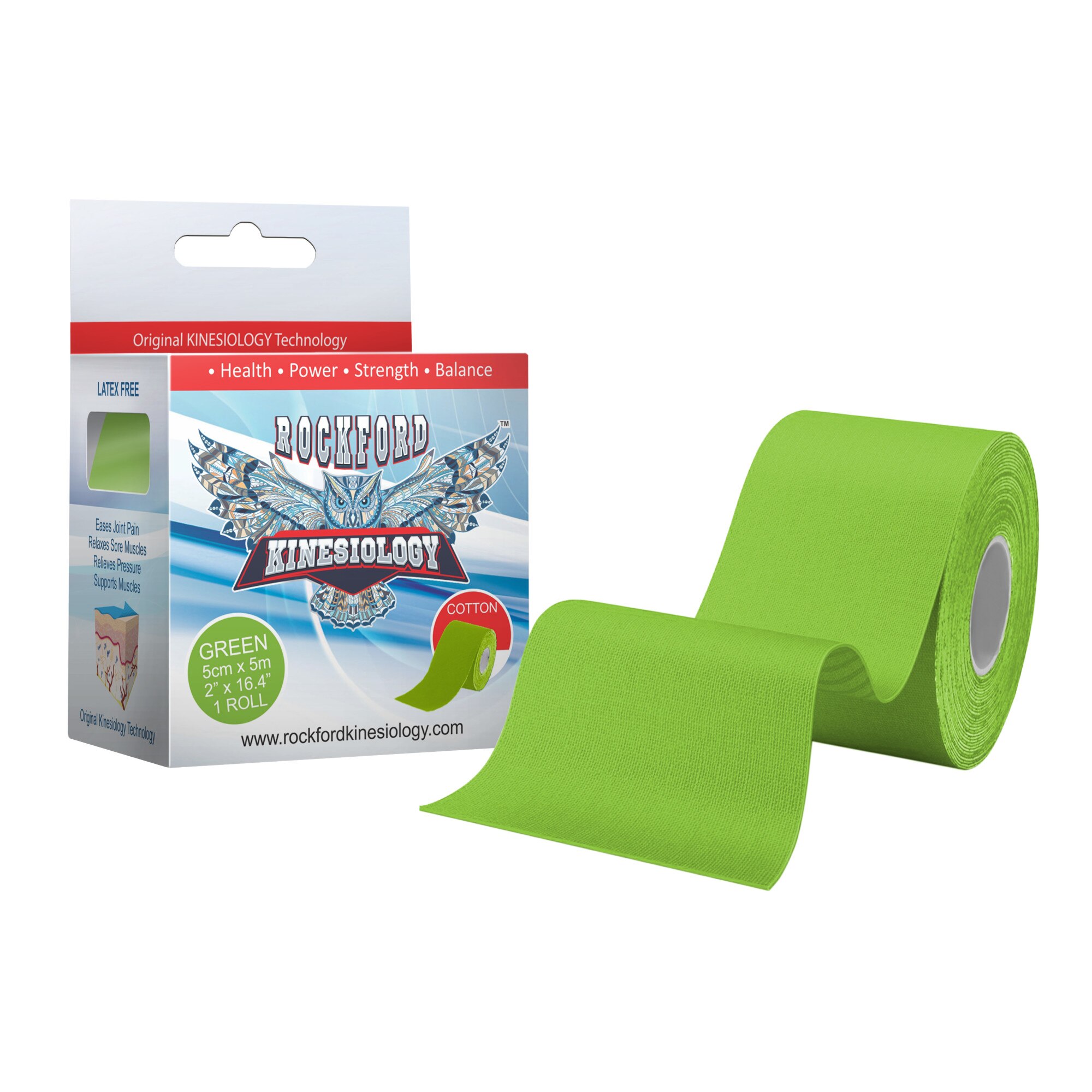 Banda Kinesiologica Rockford Kinesiology Tape, Cotton For Sports, Verde (Kinesio Tape, Banda Kinesio)