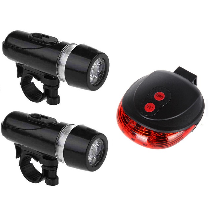 3 db-os készlet, erős fényszóró, stoplézer 5 LED, 3 világítási mód, fénykészlet készlet, fekete