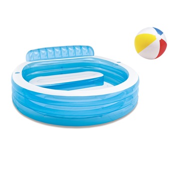 Piscina gonflabila Soda Summer pentru familie, cu scaun gonflabil, cu spatar, cu suport pentru bauturi, rotunda, albastra, 224x216x76 cm + cadou minge de plaja Piscina gonflabila Soda Summer pentru familie, cu scaun gonflabil, cu spatar, cu suport pentru bauturi, rotunda, albastra, 224x216x76 cm + cadou minge de plaja