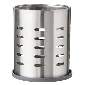 Suport din metal pentru tacamuri si ustensile de bucatarie, cu tavita de scurgere, finisaj inox Suport din metal pentru tacamuri si ustensile de bucatarie, cu tavita de scurgere, finisaj inox