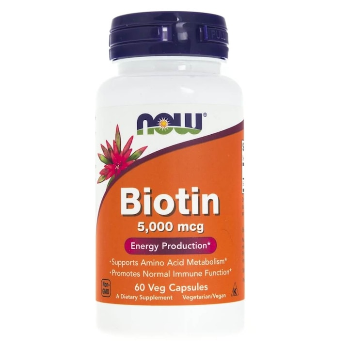 Supliment nutritiv Now Foods, Biotin, 5000 mcg, 60 capsule