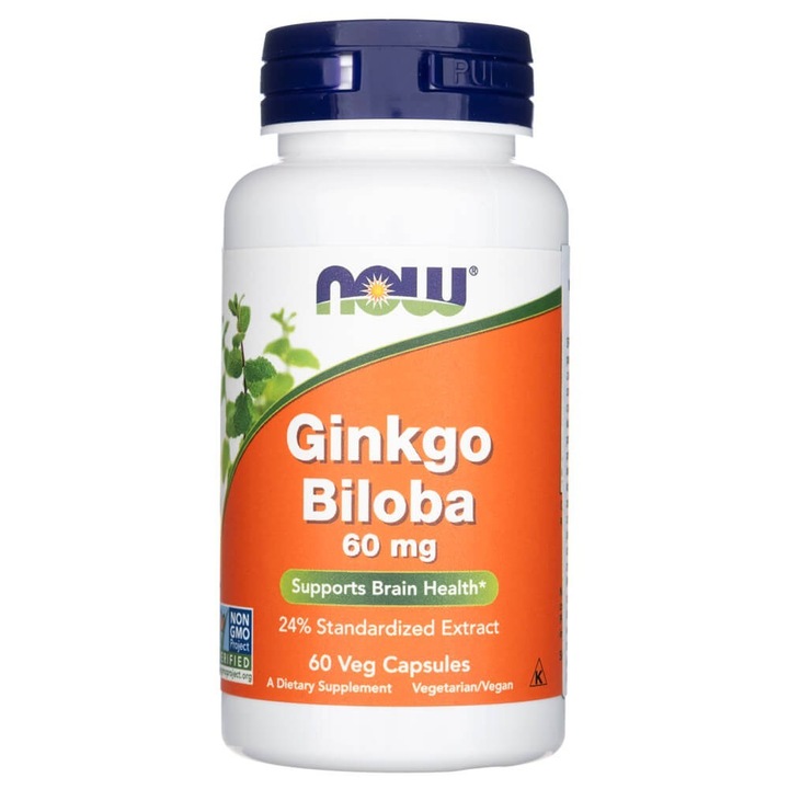 Now Foods Ginkgo Biloba Antioxidant Memorie Concentrare cerebrala Circulatie 60 capsule