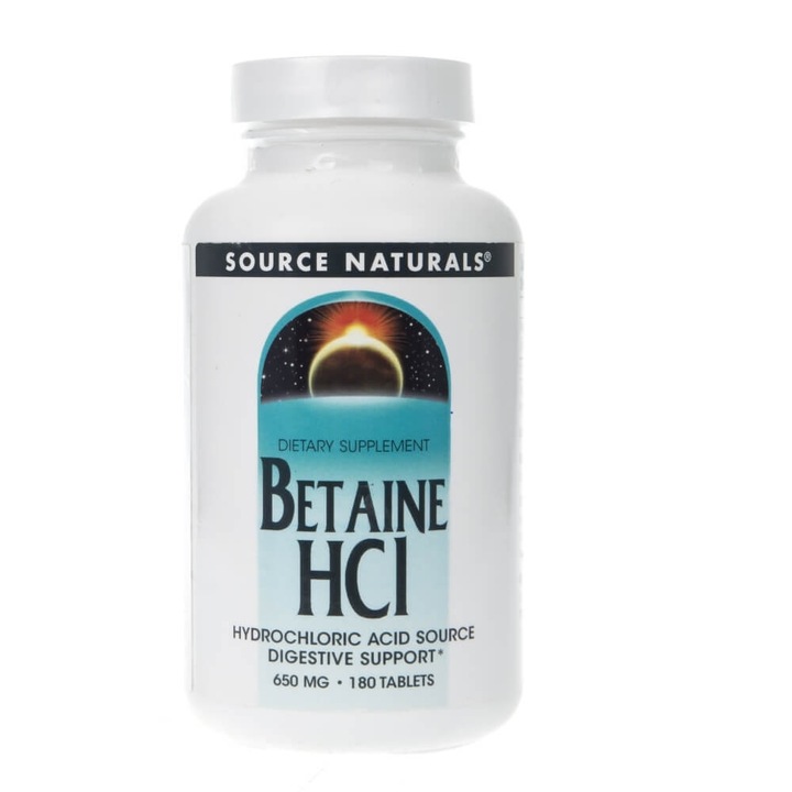 Betaina HCl, 650 mg, 180 comprimate, Source Natural