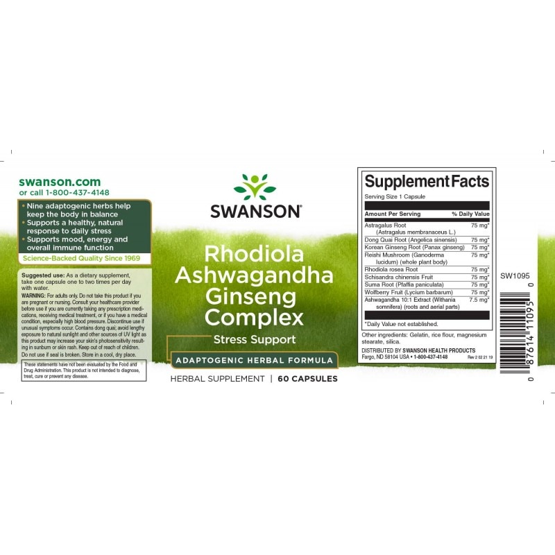 Suplimente Nutritive Swanson Complex Rhodiola Ashwagandha Ginseng Rosaceae 60 Capsule1013 9767