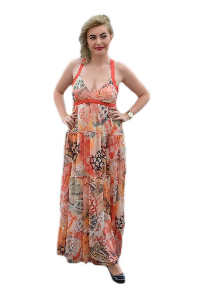Rochie feminina, de vara, material plisat, D&J Exclusive, Corai