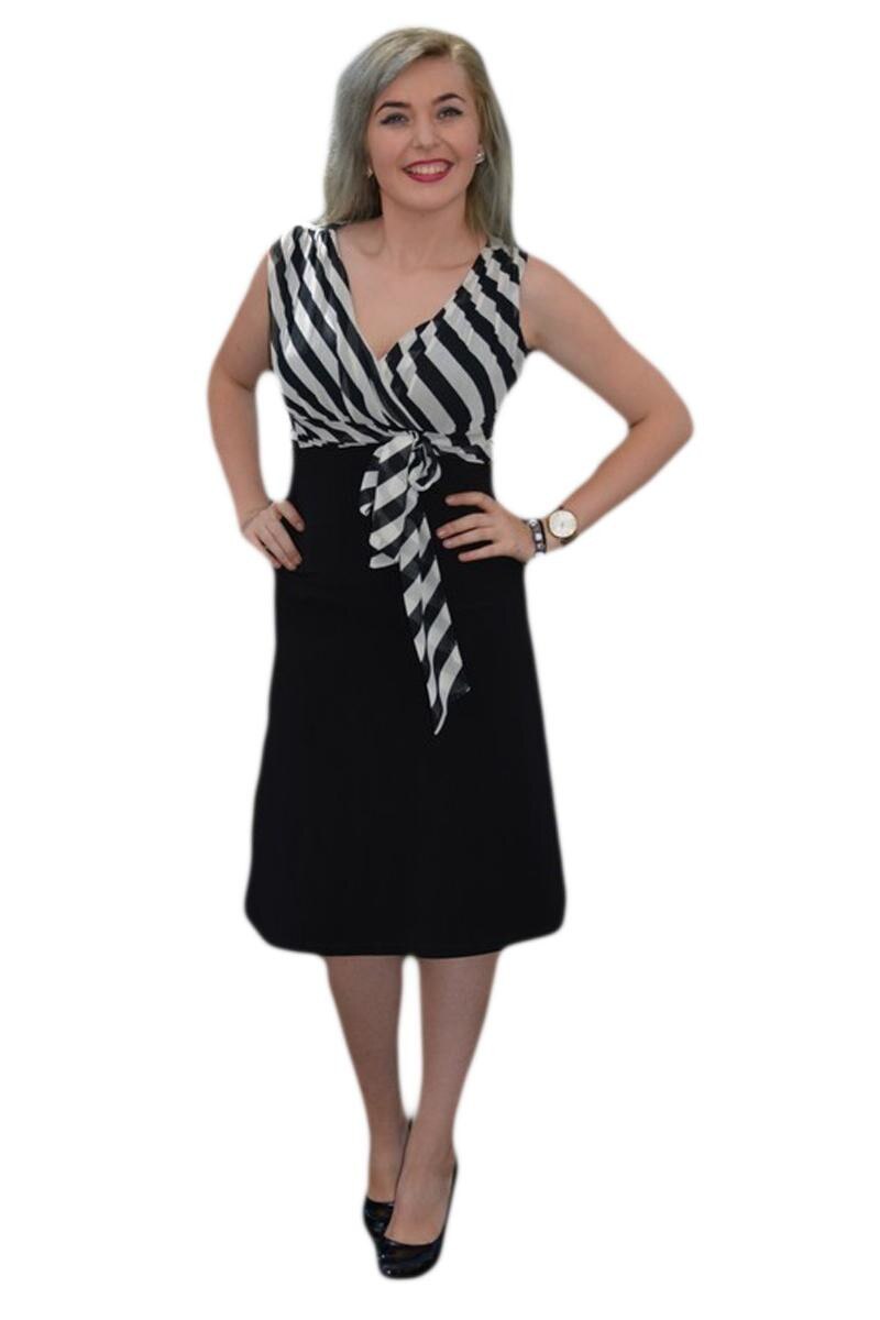 Rochie de ocazie cu insertie de voal bicolor, D&J Exclusive, Negru/Alb