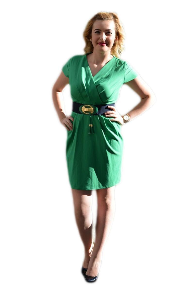 Rochie casual, feminina cu curea lata in talie, D&J Exclusive, Verde