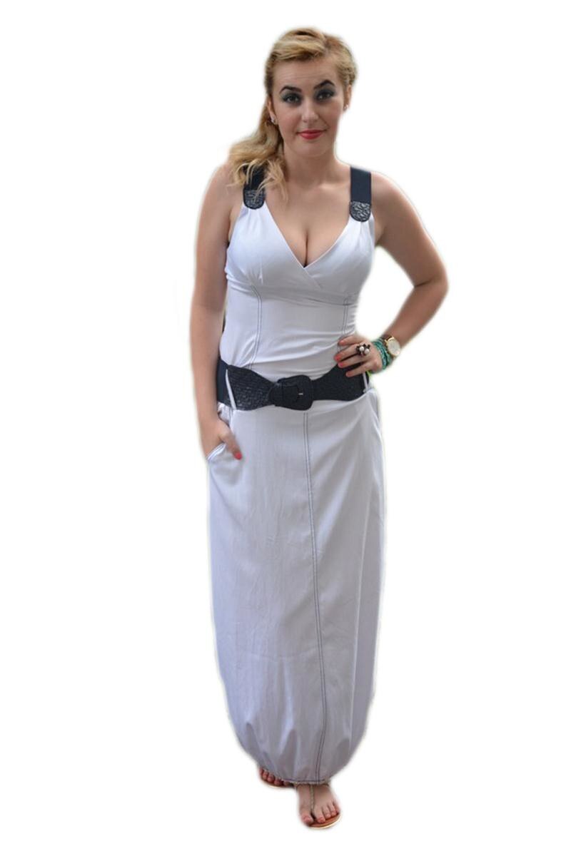 Rochie maxi, feminina , D&J Exclusive, Alb/Bleumarin