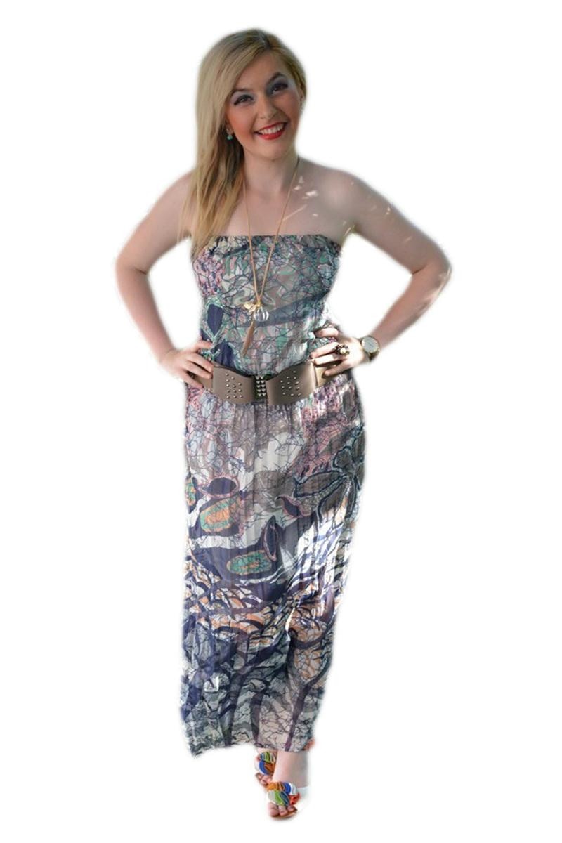 Rochie rafinata, de vara, lunga cu diverse imprimeuri,D&j Exclusive, Multicolor