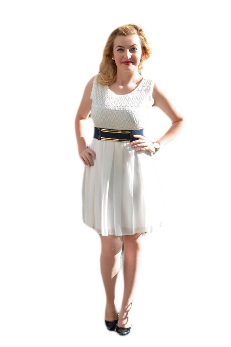 Rochie casual, cu o curea in contrast,D&J Exclusive, Alb