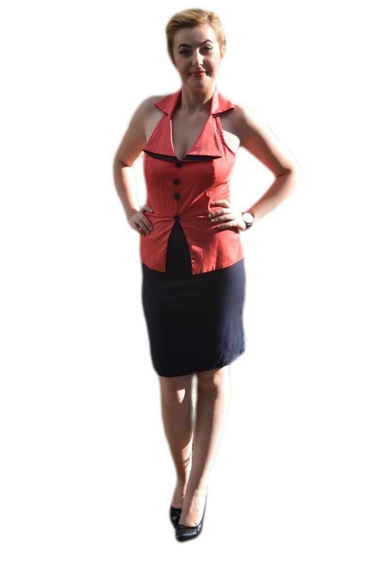 Rochie deosebita tip costumas, D&J Exclusive, Bleumarin/Corai