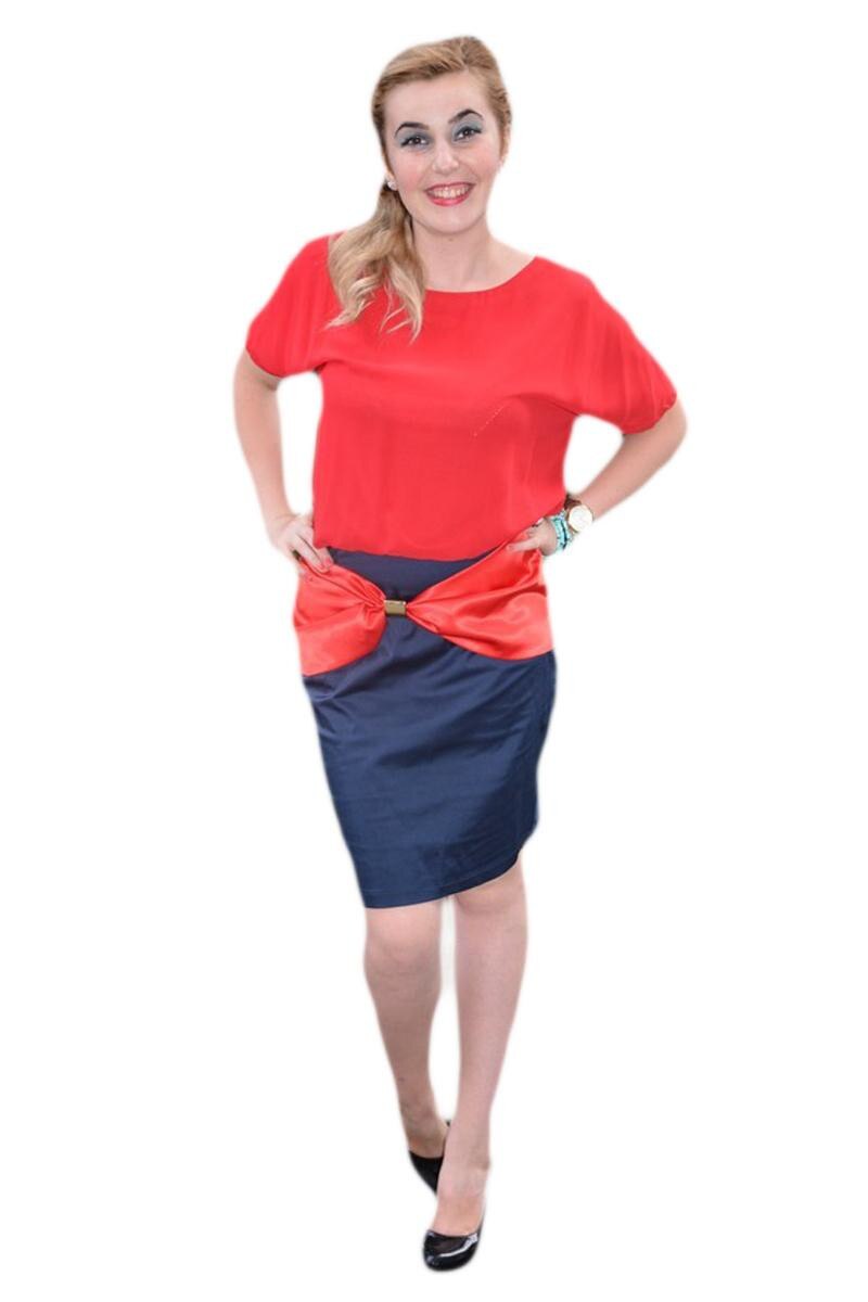 Rochie rafinata cu aspect de costum, D&J Exclusive, Bleumarin-Rosu, Rosu-bleumarin