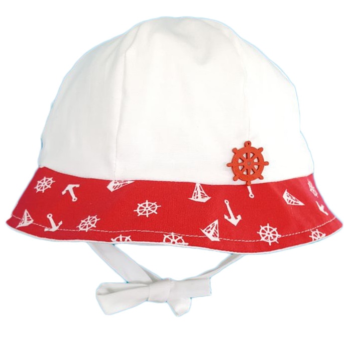 Palarie de vara Mic Pitic f bor cu ancore, rosu, Rosu/ Alb, 48 cm