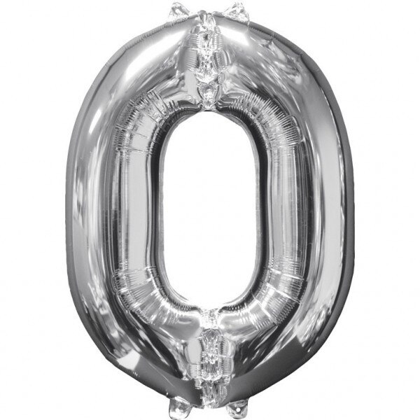 Balon folie, cifra 0, culoare argintiu, 74 cm, 1 buc