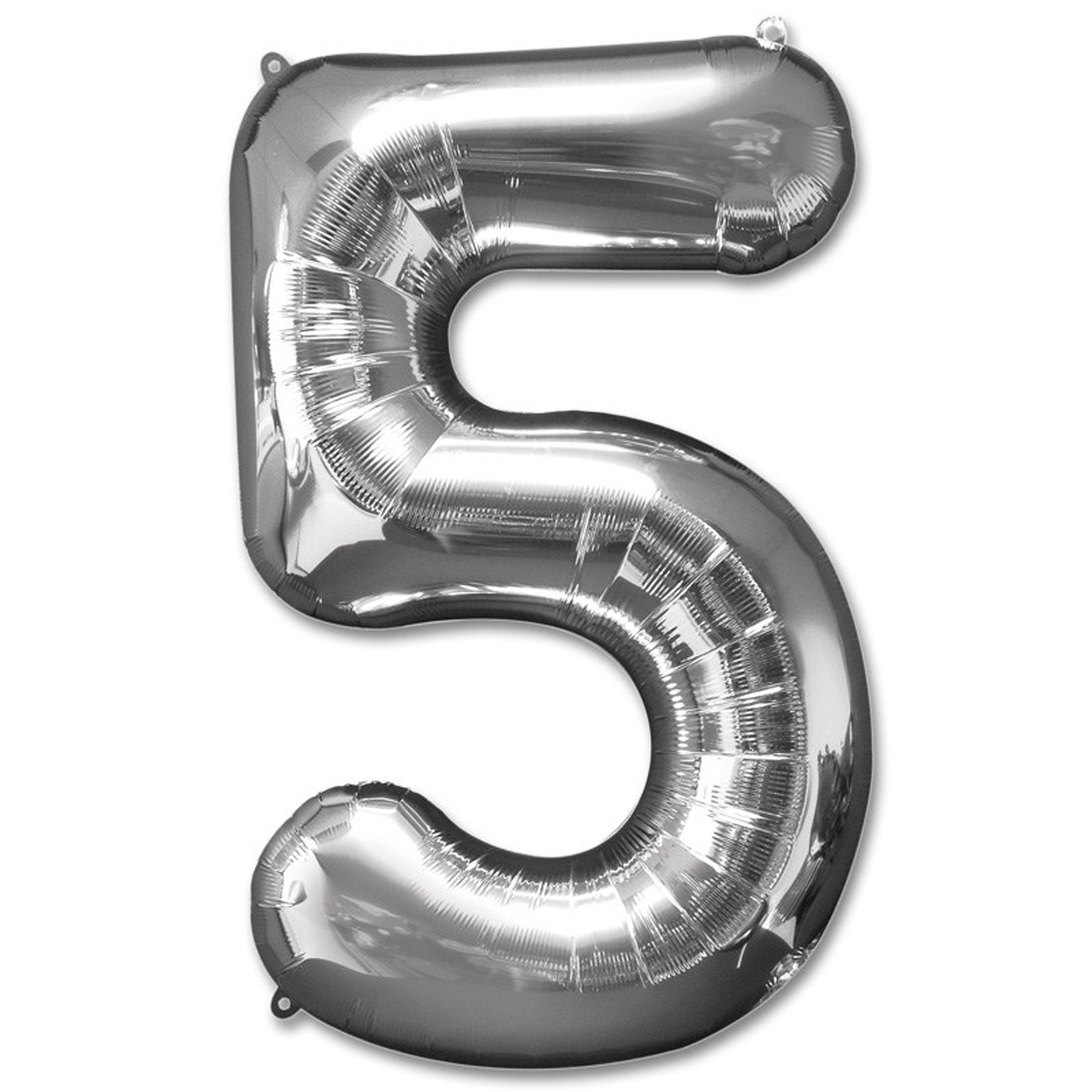 Balon folie, cifra 5, culoare argintiu, 74 cm, 1 buc