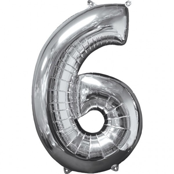 Balon folie, cifra 6, culoare argintiu, 74 cm, 1 buc